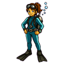 La Pro Dive Master en pixel art, con equipo de buceo